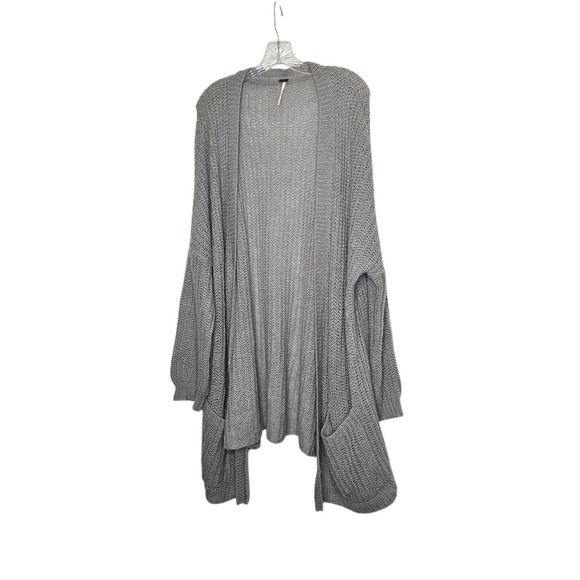 Free People Women's Gray Knit Open Front Cardigan Sweater Pockets Large Coastal - Picture 1 of 6